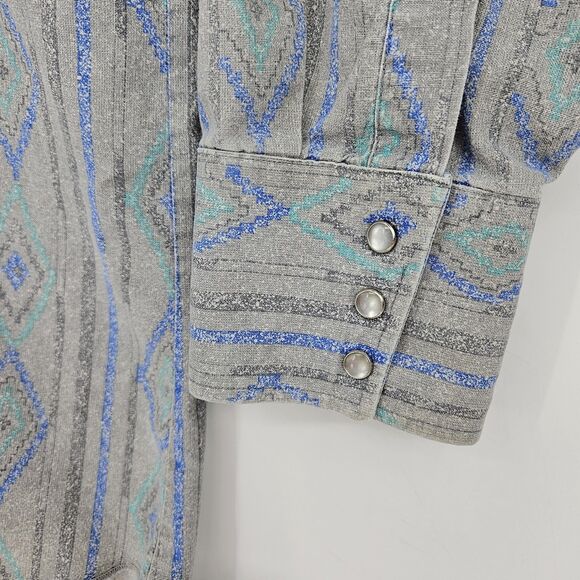 VTG H Bar C Ranchwear Shirt Men 17.5 34 Pearl Snap Western Aztec Southwester USA - Picture 4 of 11